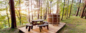 Hot tub in a forest. Bain nordique dans une foret. Hot tub in een bos.